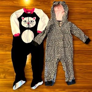 Lot of 2 Cat One Piece Pajamas Carter’s and The Children’s Place - 24 months
